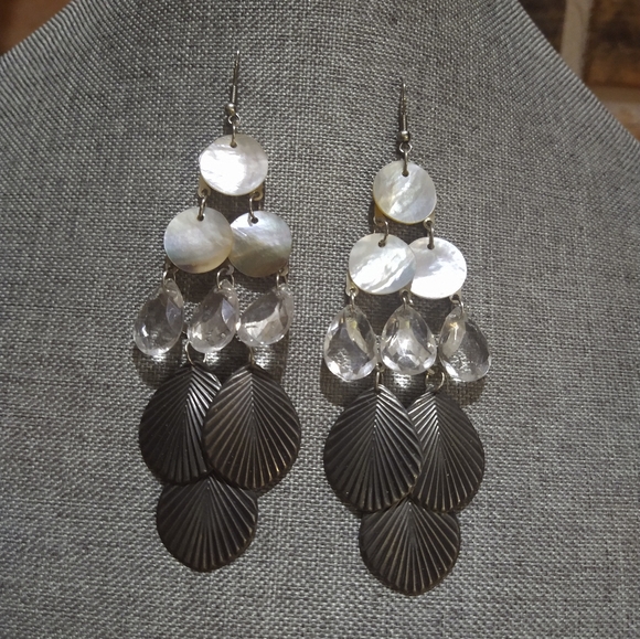 Layered Shell Chandelier Earrings - Picture 3 of 10